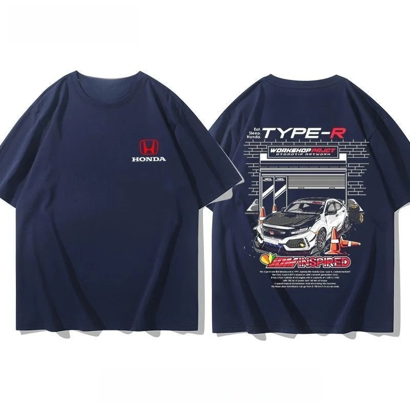 Civic Motorcycle Short-Sleeved Classic Modified Car Culture JDM Car Racing Fan T-Shirt Club Men'S Top