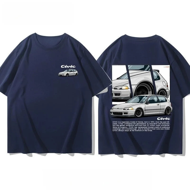 Civic Motorcycle Short-Sleeved Classic Modified Car Culture JDM Car Racing Fan T-Shirt Club Men'S Top