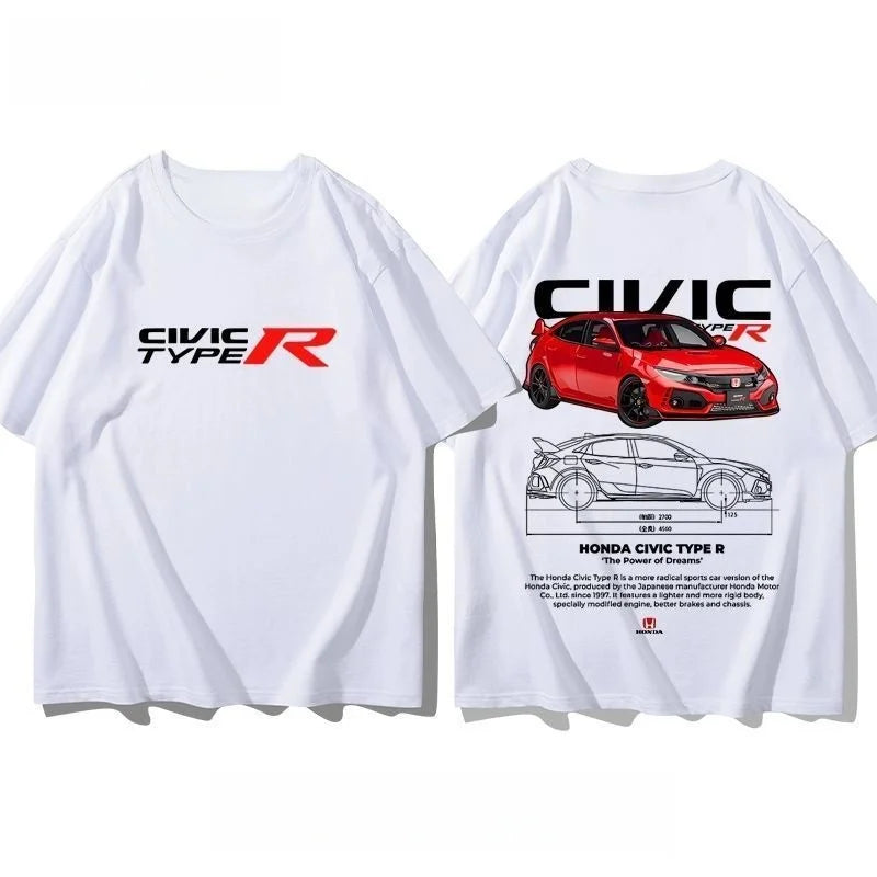 Civic Motorcycle Short-Sleeved Classic Modified Car Culture JDM Car Racing Fan T-Shirt Club Men'S Top