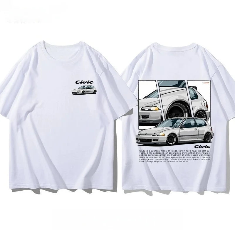 Civic Motorcycle Short-Sleeved Classic Modified Car Culture JDM Car Racing Fan T-Shirt Club Men'S Top